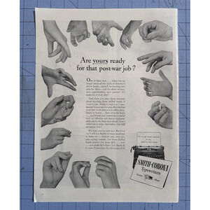 1944 WWII Print Ad Smith-Corona Typewriter Post-War Job Ready?